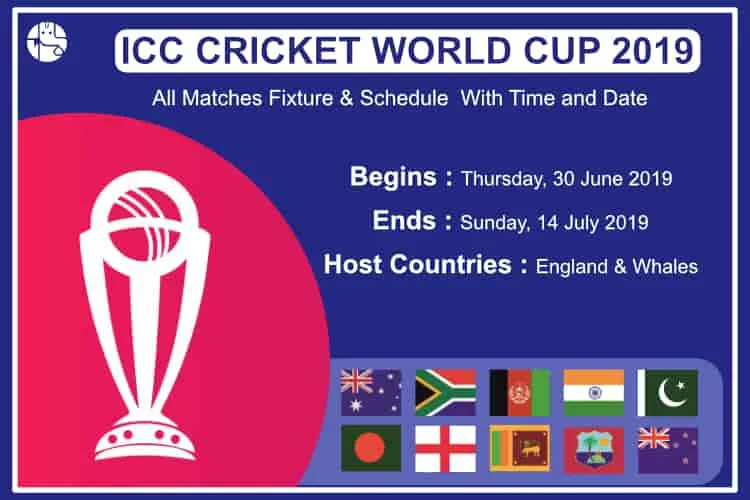 CWC 2019: Full Schedule, Time Table, Fixtures, Date & Venue Details